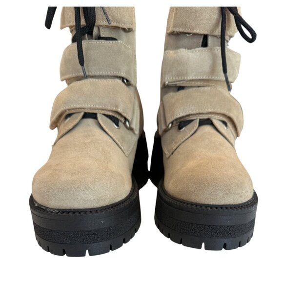 Free People Latte Beige Suede Emmett Lace Strap Up Boots Size 36/US 6 NWOB - Picture 2 of 7